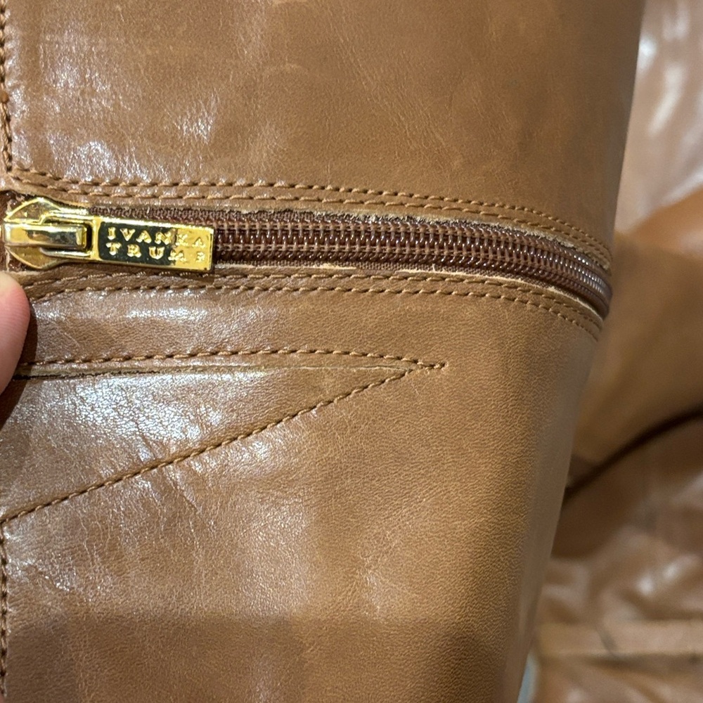 Ivanka Trump Brown Knee High Zip Up Leather Boots, Size 7.5 - Picture 8 of 11